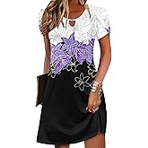 Zeagoo Women's Casual A-Line Dresses with Pockets Summer Floral Tshirt Dress Short Sleeve Mini Dress Flowy Sundresses