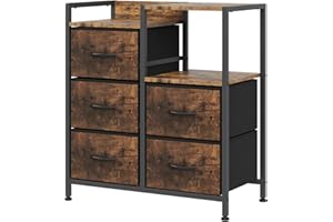 IDEALHOUSE Lateral File Cabinet 5 Fabric Drawers, 24.8''Filing Cabinet, Rustic Printer Stand Office Organizer Cabinet, Fits A