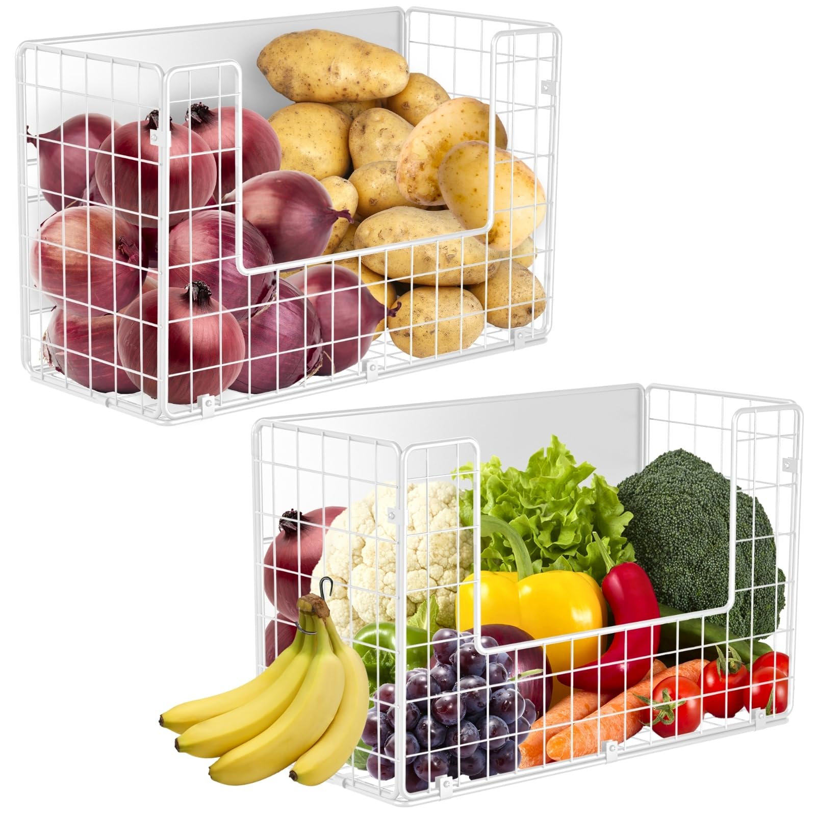 Photo 1 of Magnetic Shelf for Fridge, Fruit Potato & Onion Storage Bins, Pantry Organizers & Storage, Large Container Magnetic Basket for Refrigerator, Kitchen Counter,Cabinet Magnetic Fridge Organizer White (2)