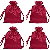 MECCANIXITY Satin Bags with Drawstring, 6x8 Inch Wedding Favor Bag Mini Gift Packaging Bag for Birthday Christmas Jewelry Party (Dark Red, Pack of 4)