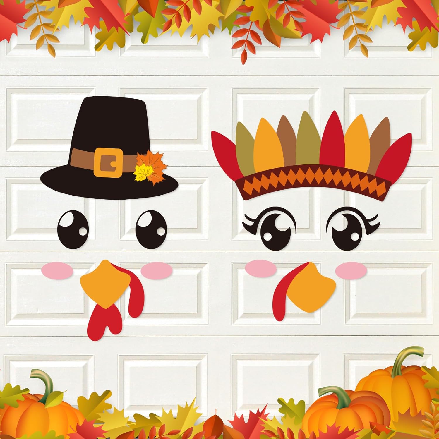 Garage Door Decorations - Whaline Fall Thanksgiving Garage Decoration Magnet Stickers Turkey Garage Door Decals Colorful Cute Magnet Decal Stickers for Autumn Holidays Thanksgiving Harvest Party Home Decorations,12 Pieces