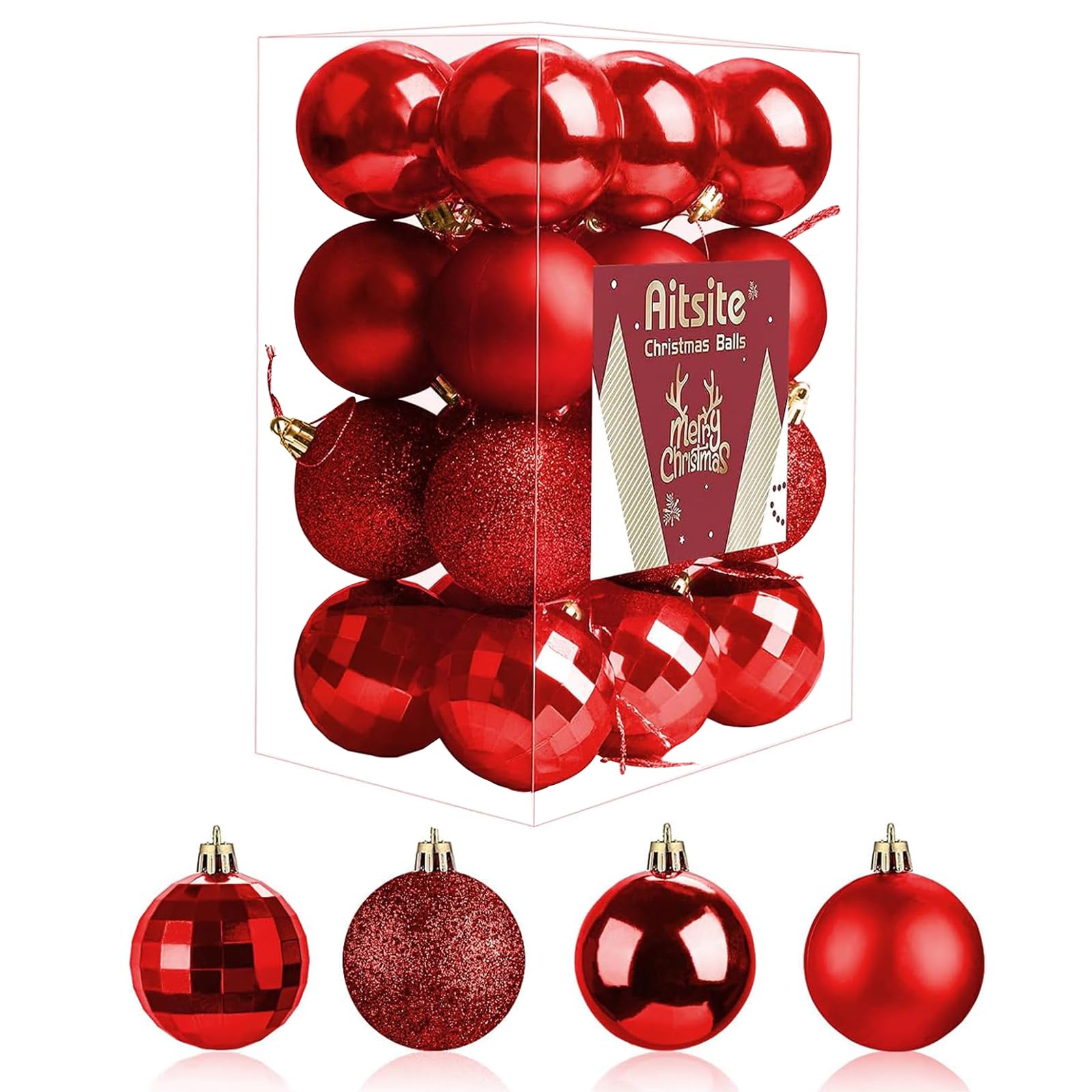 Christmas Baubles, 24 Pcs Red Xmas Baubles Christmas Decorations 6cm Hanging Balls Shatterproof Xmas Ornaments for Home Festival Decoration(Red)