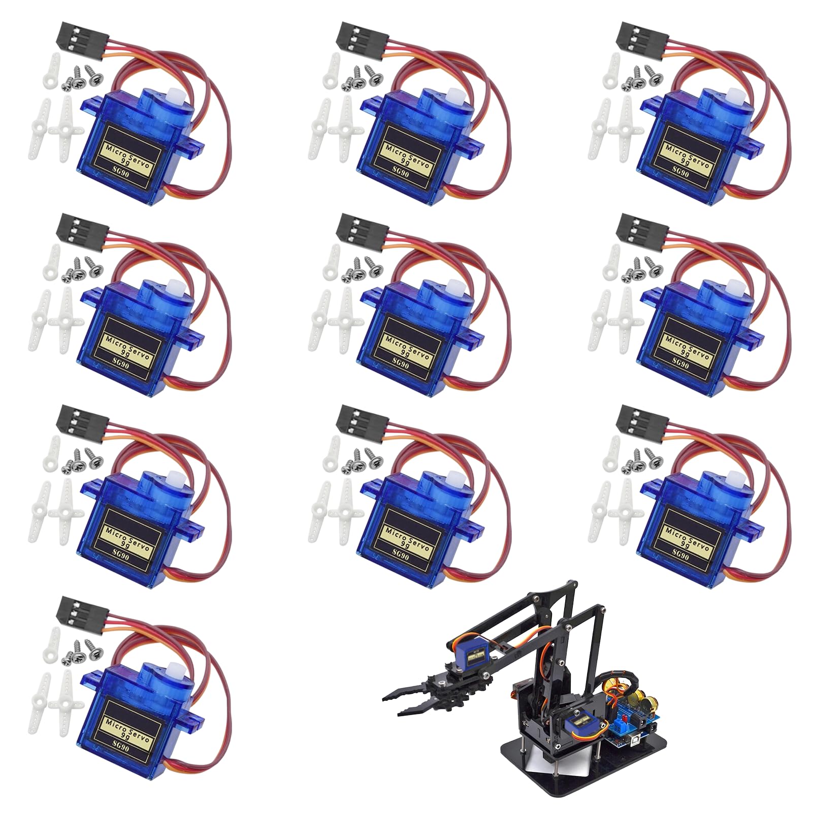 10 Pcs SG90 Servos,9G Micro Servos,Compatible with Arduino Projects and Raspberry Pi,for RC Robot Arm Helicopter Airplane Remote Contro (Blue)