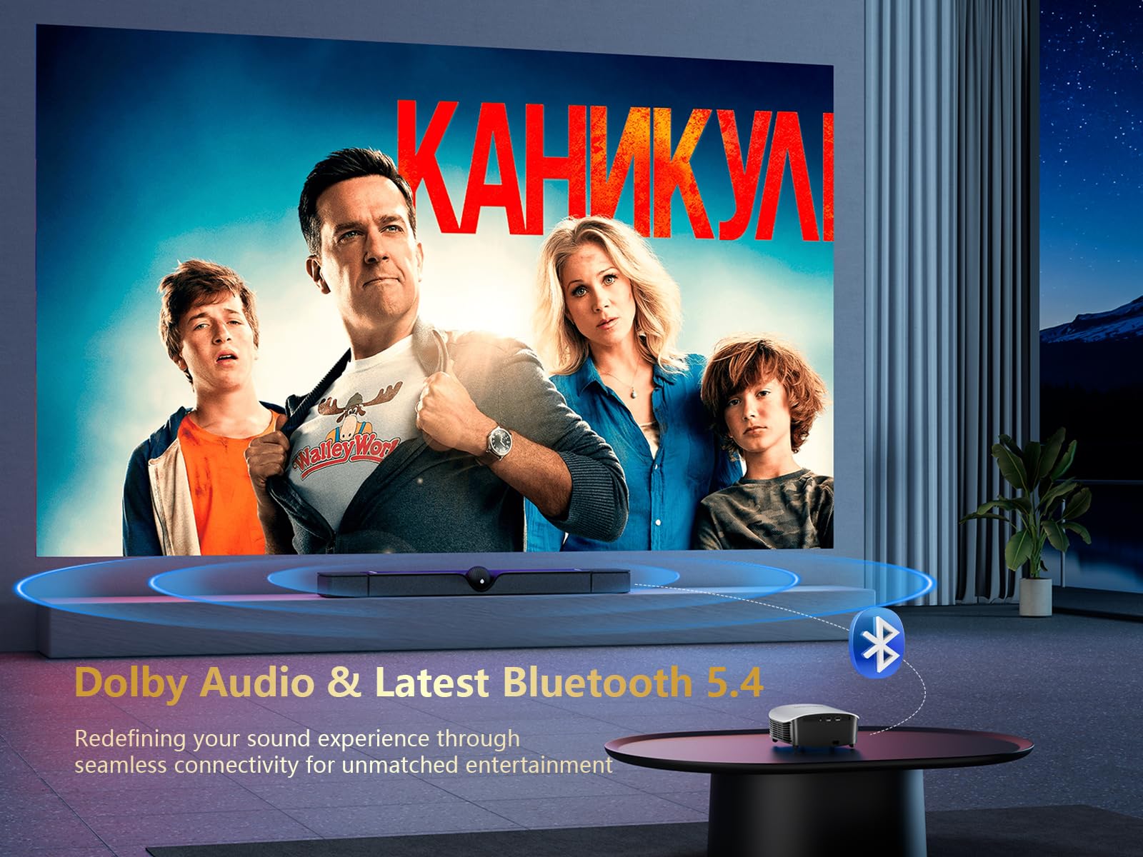 GooDee Smart Mini Projector with WiFi and Bluetooth - 4K Support Built-in Streaming Apps, AI Auto Focus & Auto Keystone, Dolby Audio, Indoor/Outdoor FHD Home Theater Projector for Movies & Gaming