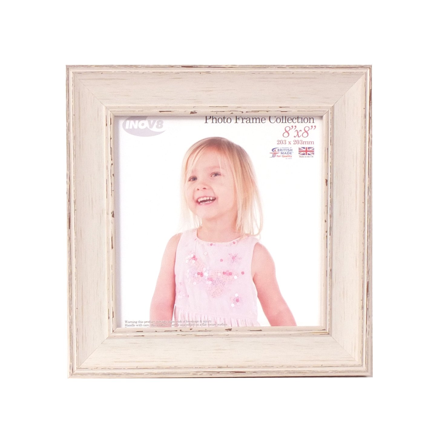 Inov8 British Made Picture/Photo Frame, Square 8x8-inch, Large Washed White