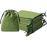 QIANF 12pcs Moss Green Velvet Drawstring Bags 3x4 inches Small Velvet Cloth Gift Bags Jewelry Pouches for Bracelet Storage Wedding Party Favor Christmas