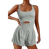 YOAKUKA Womens Workout Rompers Running Outfits Padded Bra Tennis Exercise Jumpsuits Gym Clothes