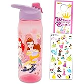 Disney Princess Water Bottle Bundle - School Supplies Set with 20 Oz Drinking Cup Featuring Ariel, Belle, Rapunzel Plus Stickers, More Princess Reusable Water Bottle Set