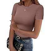 Zeagoo Women Crewneck Slim Fitted Short Sleeve T Shirts Cute Stretchy Bodycon Basic Tee Tops