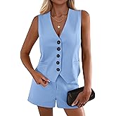 PRETTYGARDEN 2 Piece Sets for Women Spring Fashion 2026 Button Vest Tops High Waist Shorts Summer Business Casual Outfits