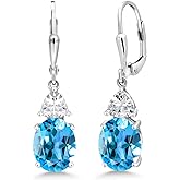 Gem Stone King 4-6 Cttw Leverback Drop Dangle Earrings For Women | Gemstone Birthstone | 925 Sterling Silver | Oval 10X8MM | Trillion 5MM | Gift for Her Wife Mom