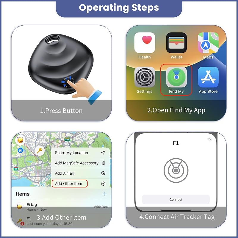 Tracker Tags Lot de 4 (iOS Uniquement), Smart Tag pour Valises/Clés