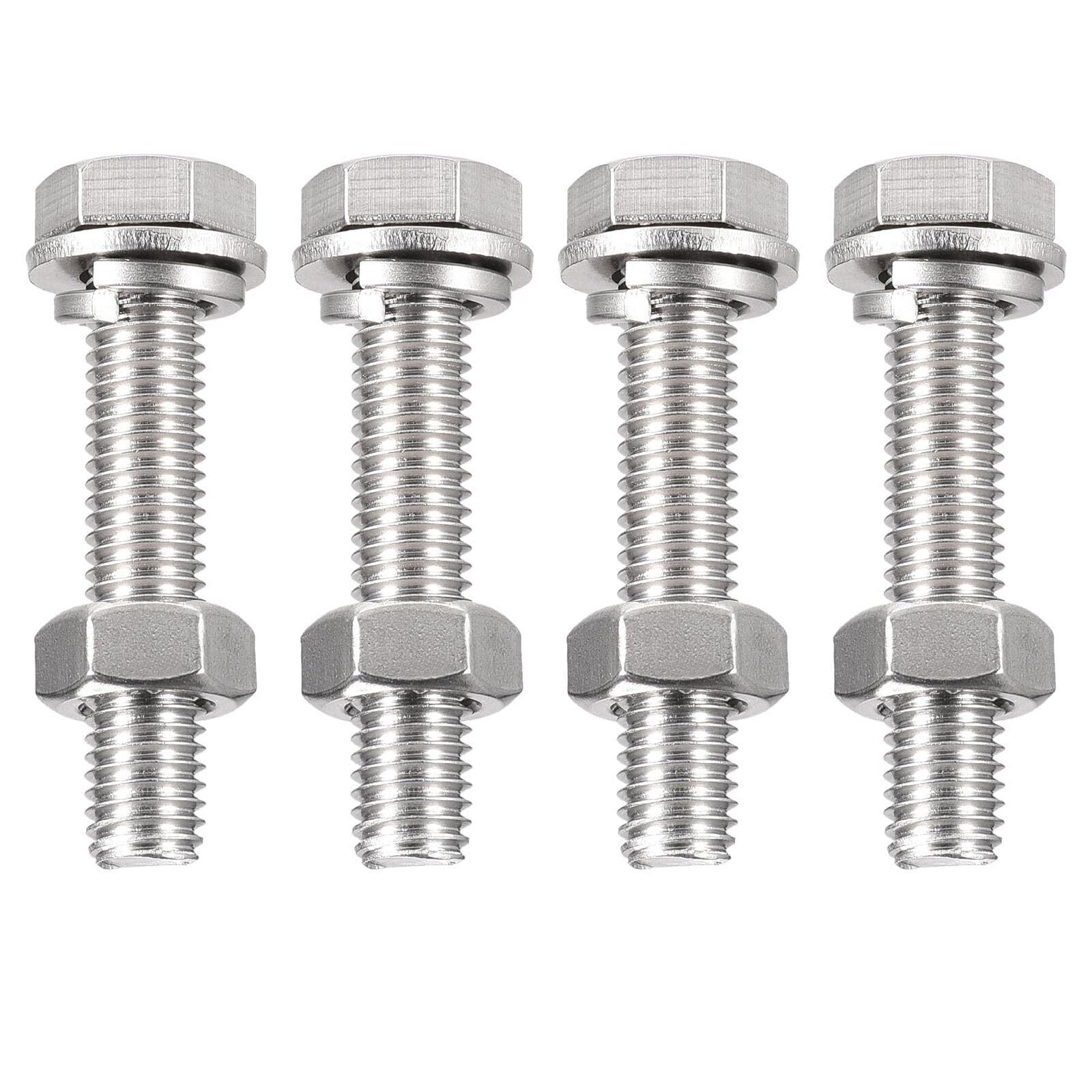 TA-VIGOR 4Pcs M10 x 55mm Hex Head Screws Bolts, Nuts, Flat & Lock Washers Kits, Fully Thread Hexagon Bolts, High Tensile Cap Screws for Metal Work, Automotive Machinery, Bike Motorcycles Repair