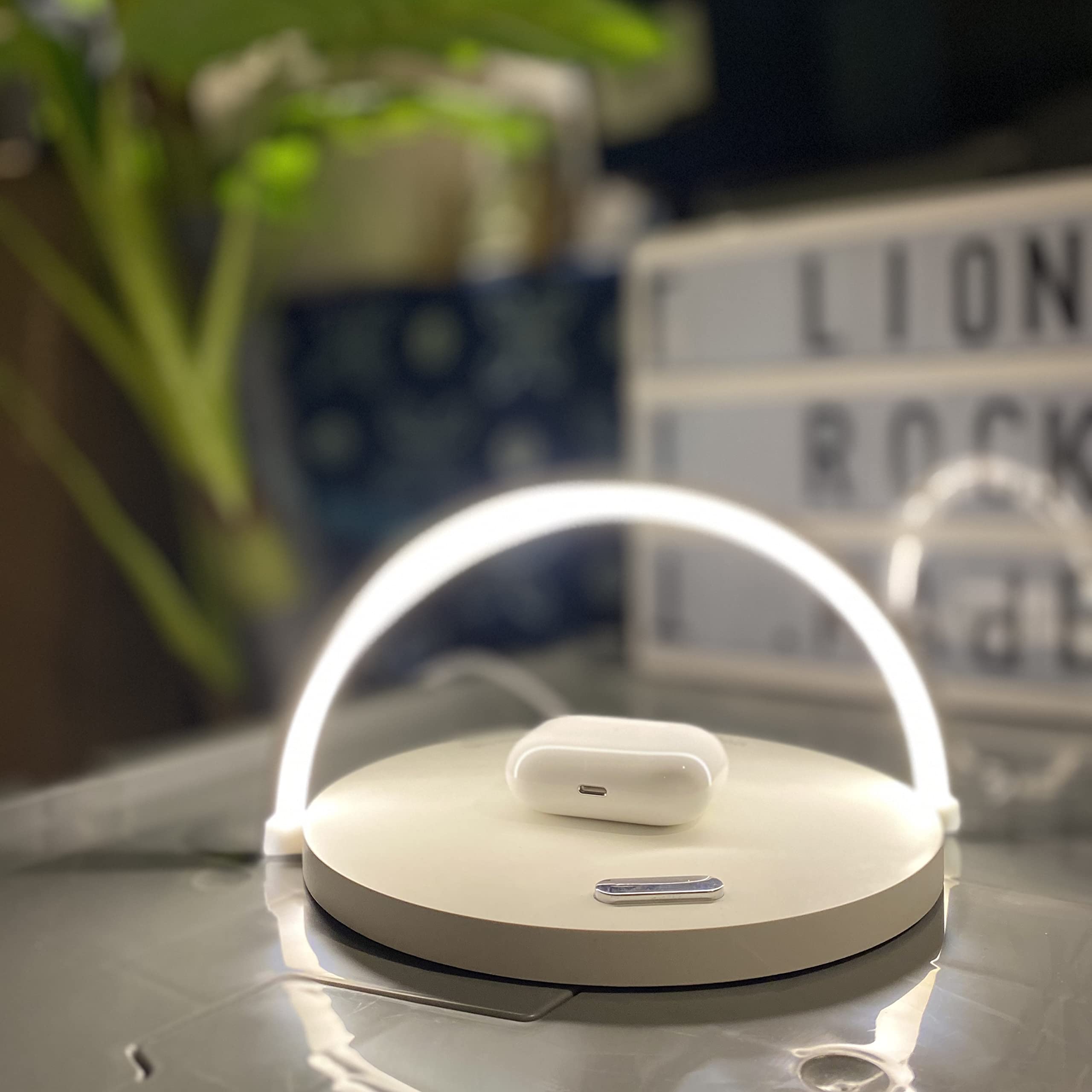 Qivation TiO2 Multifunctional Desk Lamp with Wireless Charger, Japan Tech 24/7 Air Purification, LED Table lamp 3 Brightness Levels, Phone Stand, Eye-Caring Night Light Qi Comp. for Home & Office