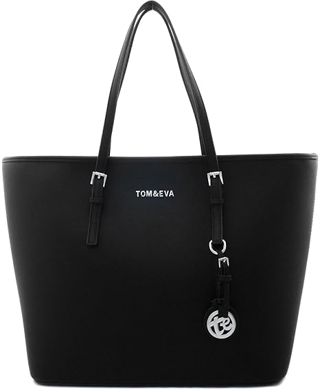 Shopper Tasche Handtasche Schwarz Tom & Eva Schultertasche Neu (Schwarz (silber- farbige Details))