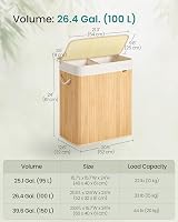 SONGMICS 100 L Laundry Basket with Lid, 2 Compartments, Bamboo, Foldable view 5