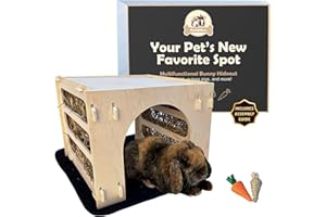 KIWI & MORA Kiwi&Mora Bunny House Hideout – Rabbit Hutch for Bunnies, Guinea Pigs & Other Pets | Large Indoor Wooden Tunnel Bed with Hay Feeder, Enrichment Toys & Accessories – Easy to Assemble & Clean