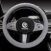 PTCPO Soft Car Steering Wheel Cover for Sedan, SUV, Warm Luxury Velvet, Odorless, Universal, Anti Slip, Summer Winter, Gray, Standard Size[14" 1/2-15"](37-38cm)