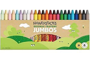 Honeysticks Jumbo Crayons (24 Pack) - Non Toxic Crayons for Kids - 100% Pure Beeswax and Food Grade Colours - 24 Bright Colou
