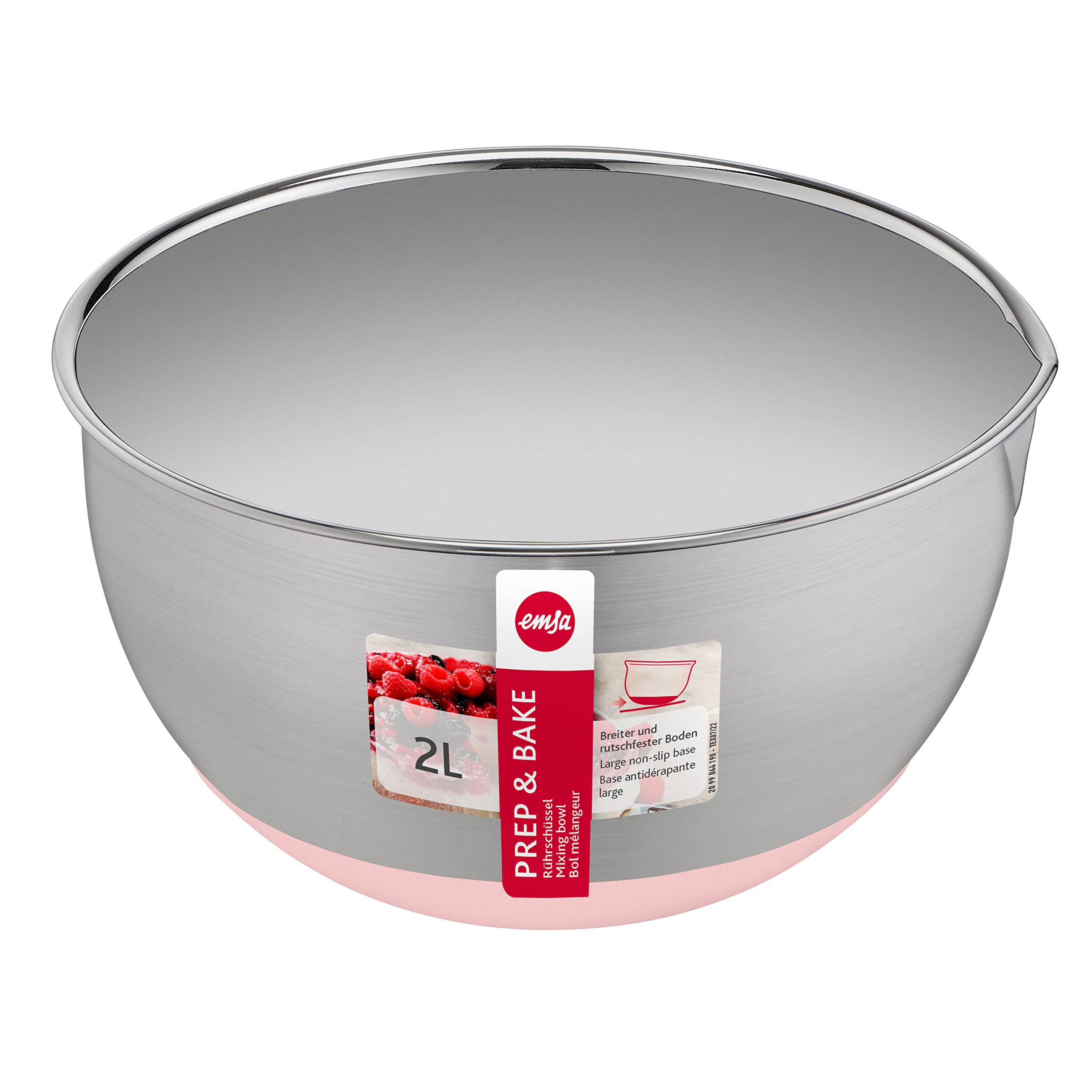 Emsa Prep&Bake Rührschüssel aus Edelstahl 18 cm, Rutschfester Boden, Kratzfest, Edelstahl Schüssel mit Ausgießrand, Stapelbar, Rosa, K3271834 9