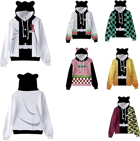 Amazon Cosfairy 鬼滅の刃風 100 150 猫耳フード ソックス贈り コート パーカー コスプレ 長袖ジャケット トップス 男の子 女の子 かわいい猫の耳 変装 ワンサイズ大きめおススメ キッズコスチューム おもちゃ