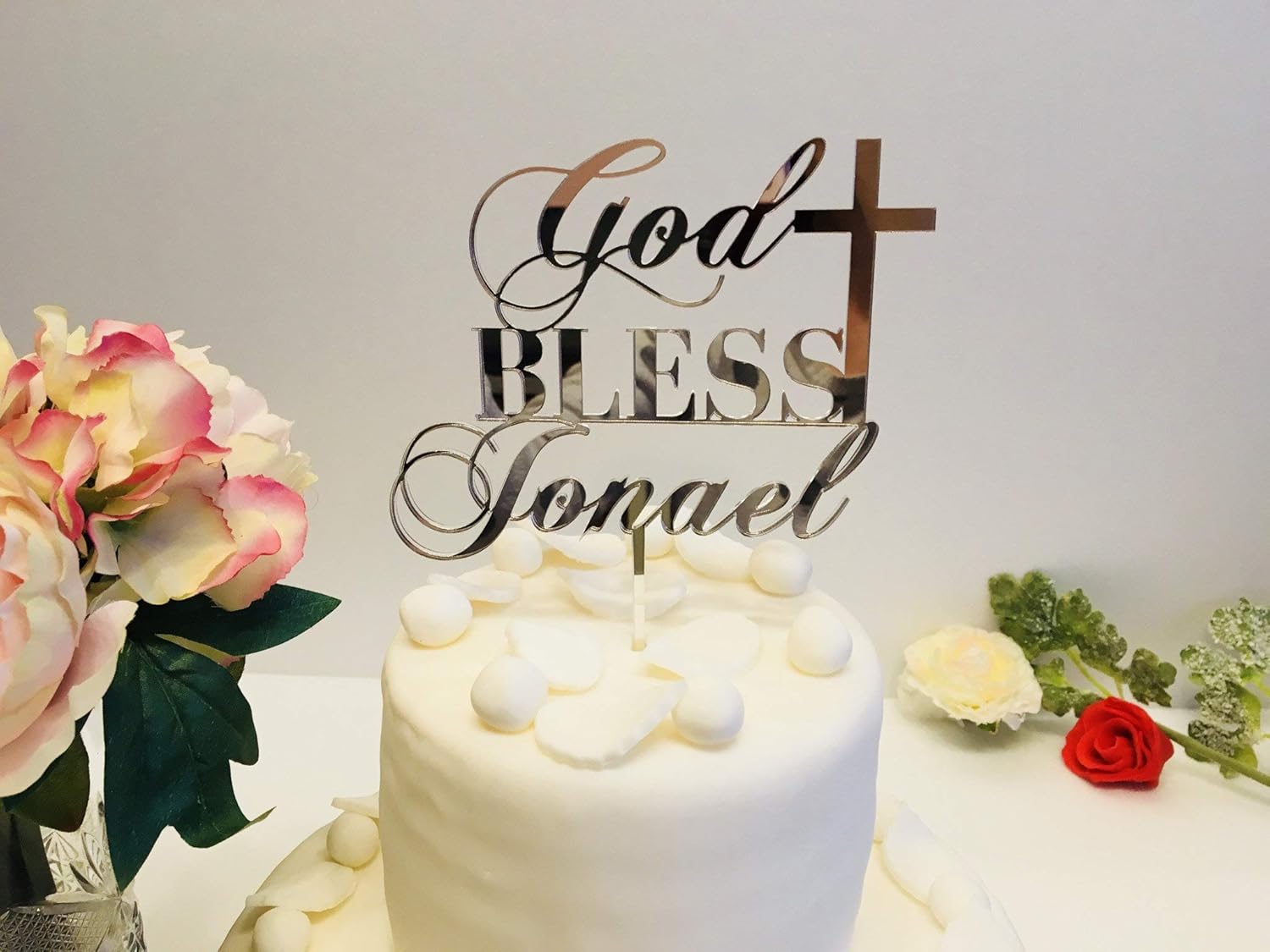 God Bless Name Cake Topper with Cross Any Name