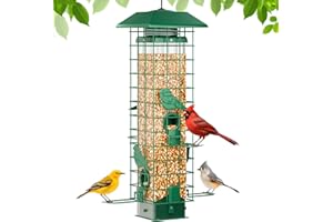 GAINSEN Squirrel Proof Bird Feeder, Metal Bird Feeders for Outdoors Hanging, Weight Activated, 3 Lb Capacity, 4 Ports, Tube B
