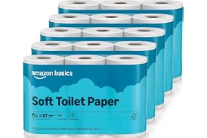 Amazon Basics 2-Ply Soft Toilet Paper, 30 Rolls (5 Packs of 6), 350 Sheets per Roll, Septic Safe, Equivalent to 185 Regular R