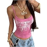 WDIRARA Women's Gothic Graphic Cami Top Y2k Spaghetti Strap Fitted Camisole Tops