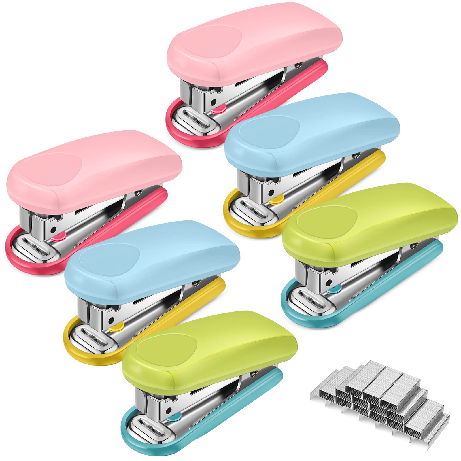Photo 1 of Leinuosen 6 Pack Mini Stapler with 1000 Staples Pink Small Stapler Multipack 16 Sheets Capacity Standard Staples with Box Desktop Remover for Kids School Office Supplies, 3 Colors