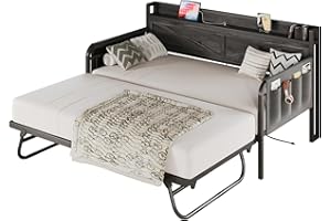LIKIMIO Twin Daybed with Trundle Bed, Storage Headboard with Charging Station, Sofa Day Bed with Strong Supports for Living Room, Bedroom, and Guest Room, Charcoal Grey