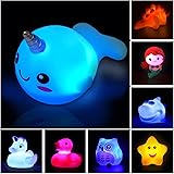 Jomyfant Bath Toys (8 Packs Rubber Animals Toys) Light Up Floating Rubber Toys Flashing Color Changing Light in Water Bathtub