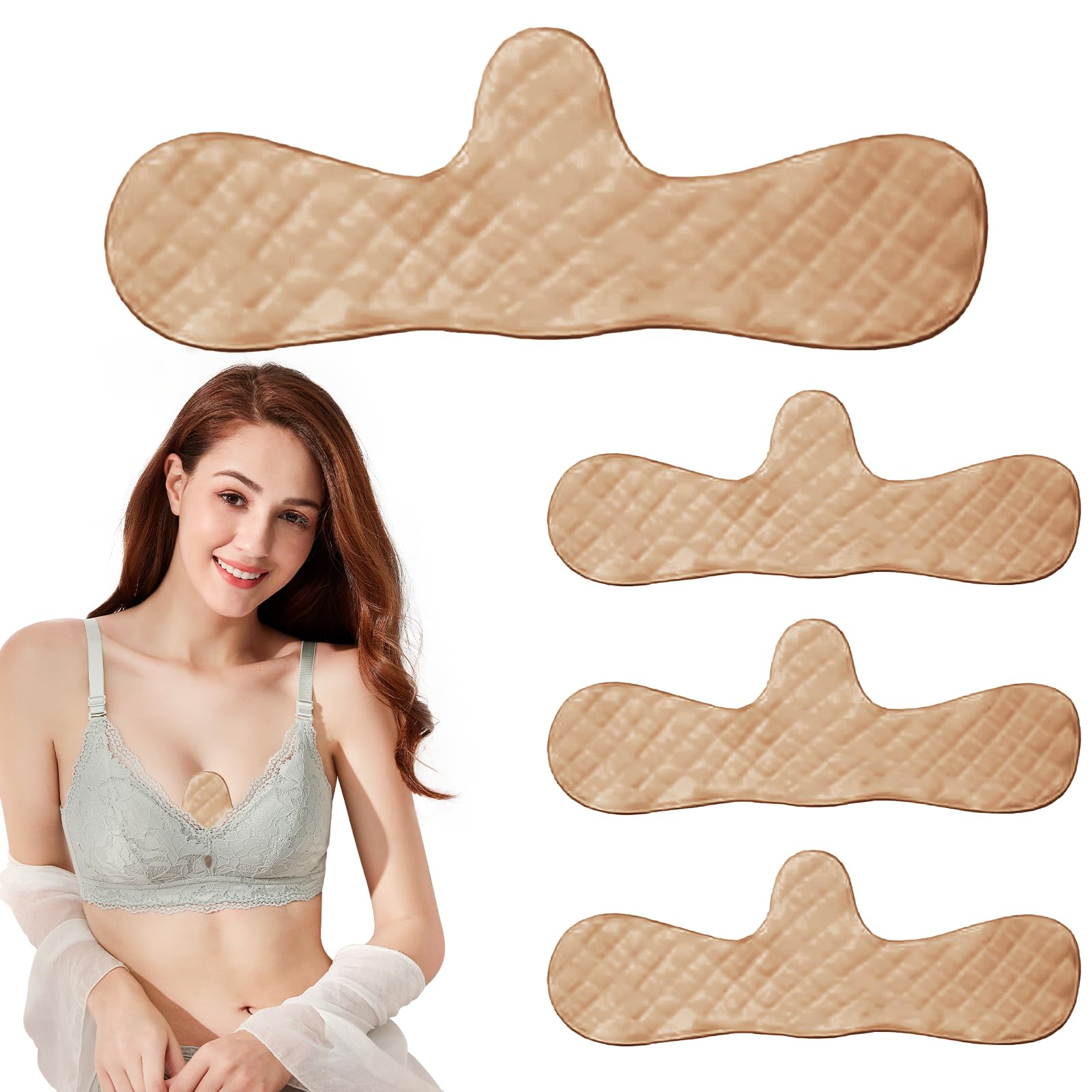 Photo 1 of 4 Pcs Bra Liners to Absorb Sweat Under Breasts for Women, Reusable Cotton Washable Under Breast Pads(One Size) (Khaki)