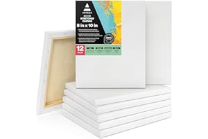 ARTEZA Stretched Canvas, 8 x 10 Inches, Pack of 12, Blank White Canvas for Painting for Acrylic, Oil and Gouache Paints