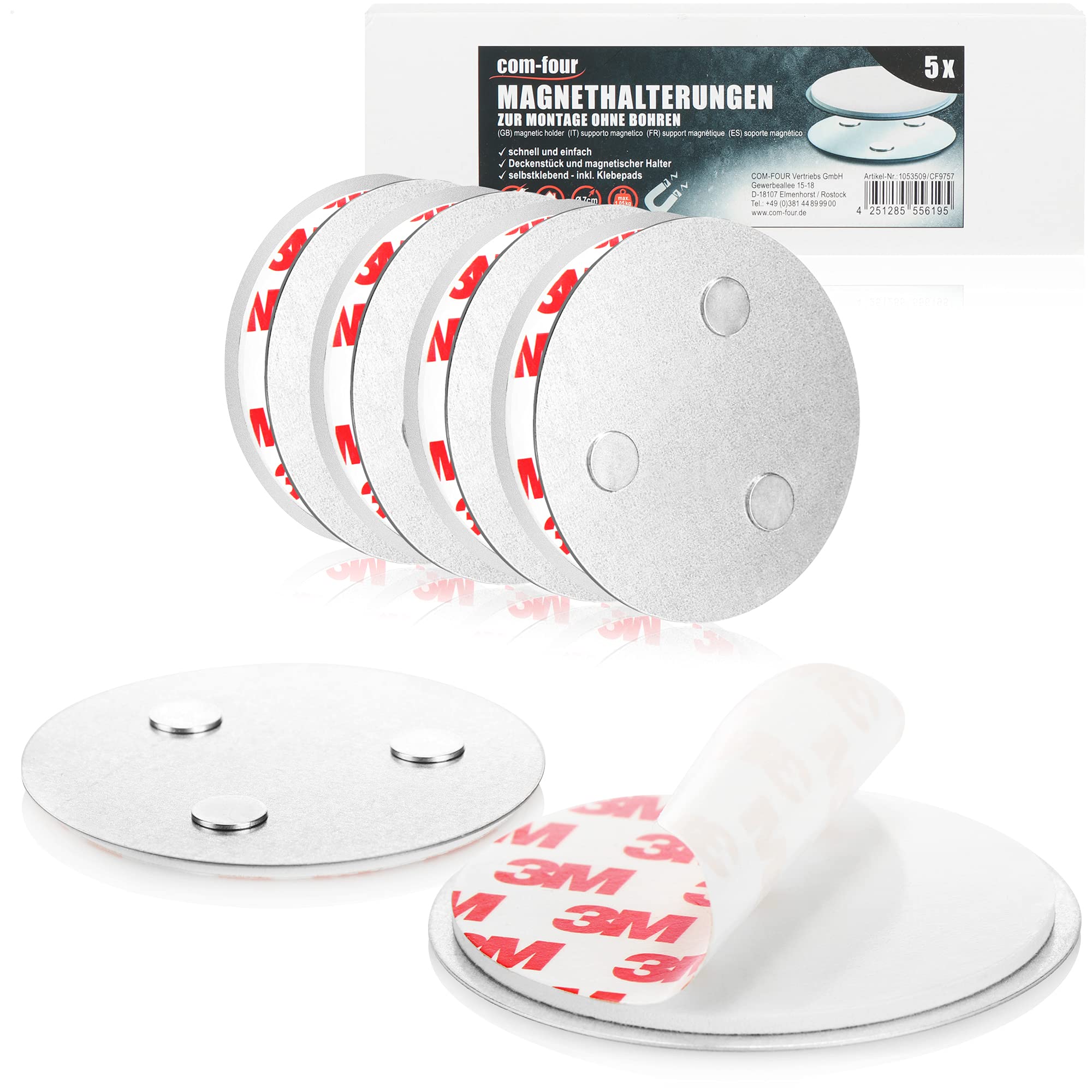 com-fourยฎ Set of 5 magnetic holder for safety detectors - Holder with adhesive pads for smoke detectors - Magnetic holder for smoke alarms, ร 7 cm