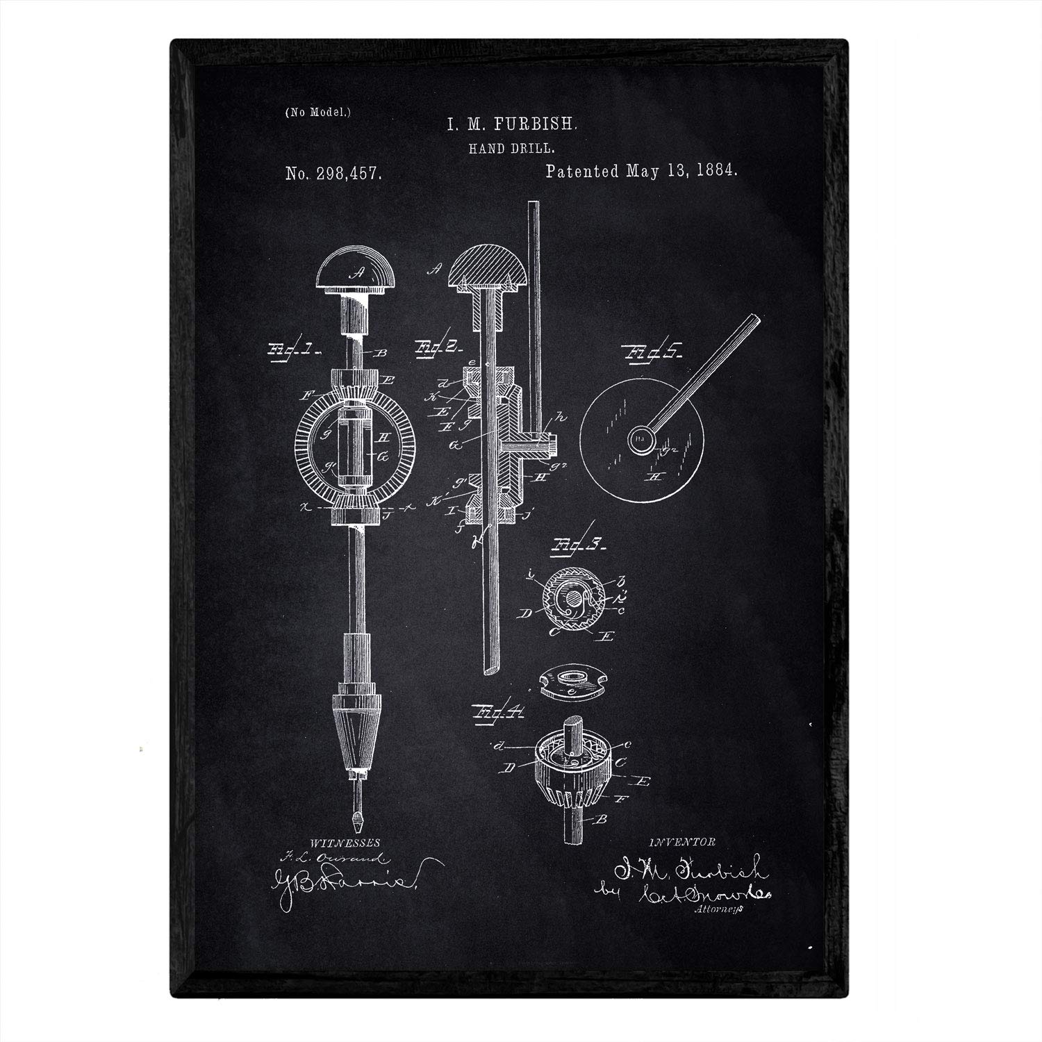 Nacnic Poster with Pat Hand drill. Sheet with old design patent A3 size with black background