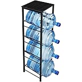 smusei 5 Gallon Water Jug Holder Heavy Duty 4 Tier Water Bottle Holder with Storage Shelves Detachable Water Jug Rack for 5 Gallon, Water jug Stand Organizer for Office Living Room, Black