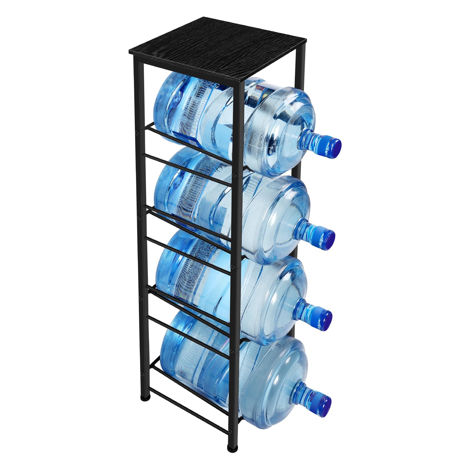 Photo 1 of 5 Gallon Water Jug Holder Heavy Duty 4 Tier Water Bottle Holder with Storage Shelves Detachable Water Jug Rack for 5 Gallon, Water jug Stand Organizer for Office Living Room, Black