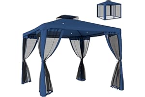 Outsunny 9.6' x 9.6' Patio Gazebo Outdoor Pavilion 2 Tire Roof Canopy Shelter Garden Event Party Tent Yard Sun Shade Steel Fr