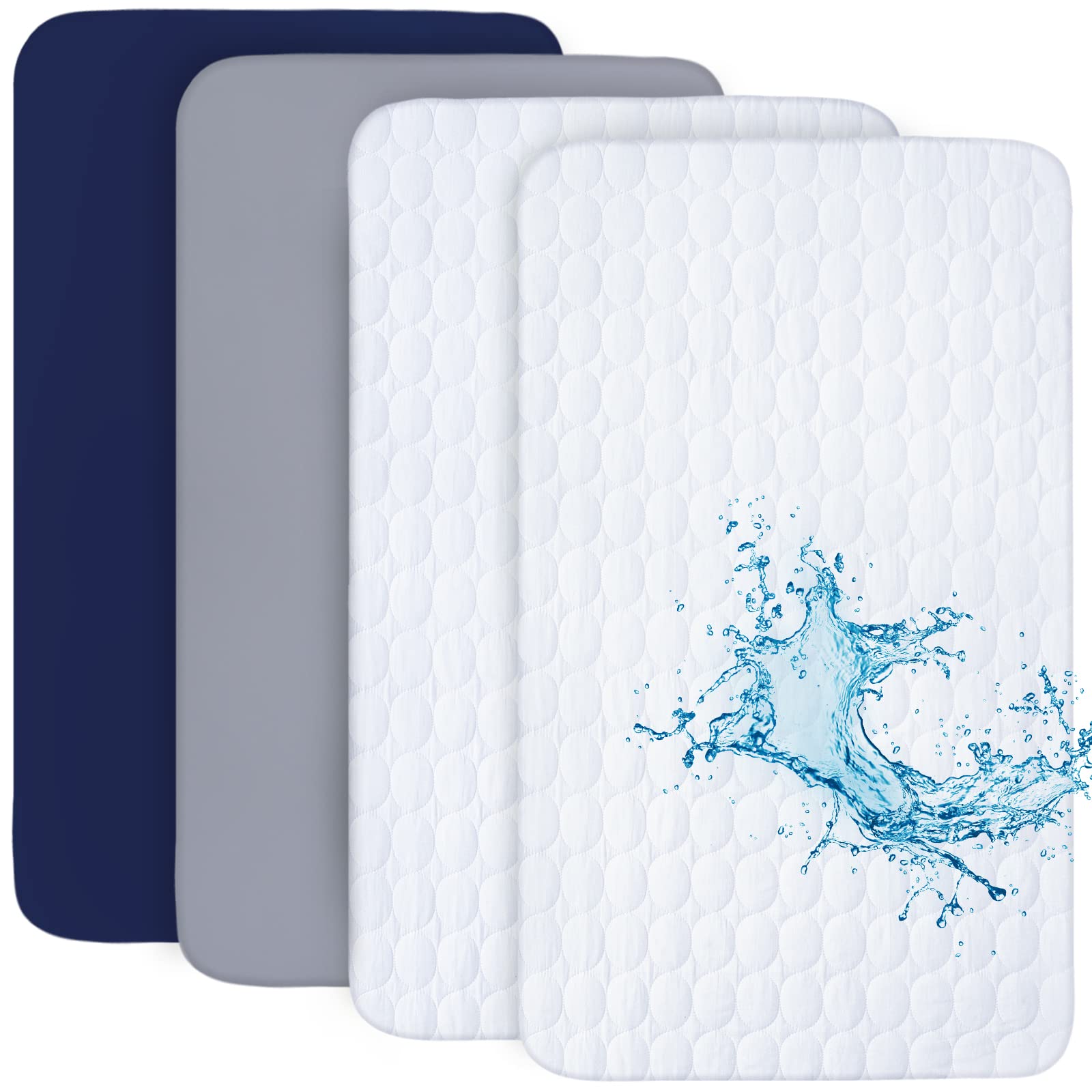 Photo 1 of Crib Sheets and Waterproof Crib Mattress Protector 4 Pack Set,Waterproof Crib Sheets Mattress Pad Cover for Baby Boys and Girls, Grey&Navy