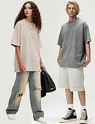 Flygo 3 Pack Men Oversized T Shirts Acid Washed
