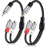 RCA Y-Adapter Splitter cable 2Pack,1 RCA Male to 2 RCA Female Stereo Audio Video Subwoofer Car Audio Cable Y Splitter Adapter Extension Cord for Home Theater, Hi-Fi System, Amplifier, Speaker-0.6 Feet