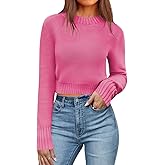 QACOHU Spring Sweaters for Women Long Sleeve Ribbed Knit Pullover Jumper Tops 2026 Crewneck Cropped Sweater
