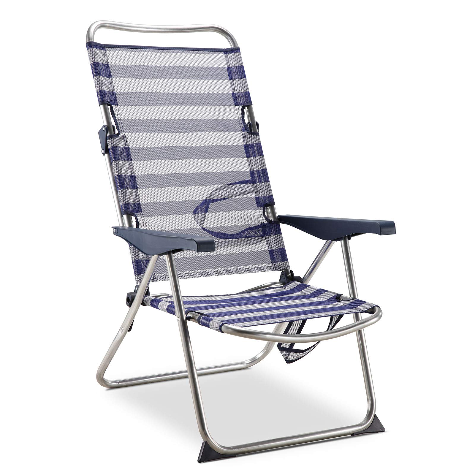 Solenny 50001072725175 50001072725175-Beach Chair Folding Bed 4 Positions Blue and White with Handles