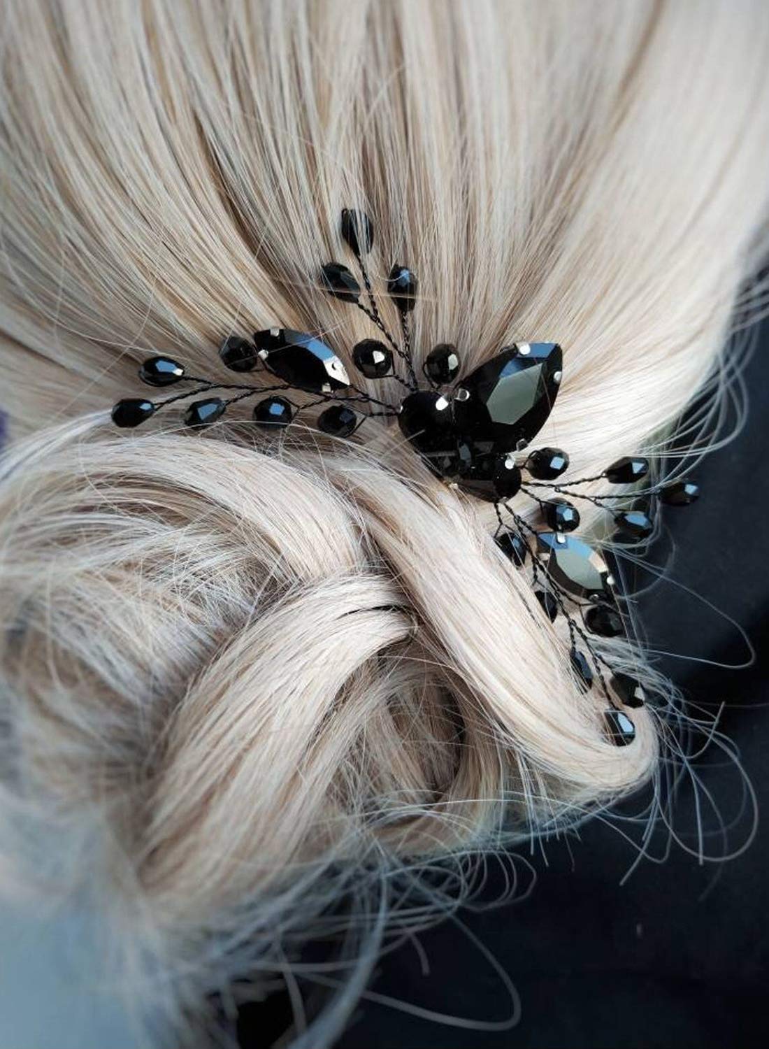 BERYUAN Women Rhinestone Hair Piece Onyx Black Teardrop Small Hair Comb Vine Bridal Hair Accessory Crystal Gift for Her Party Headpiece (Black)