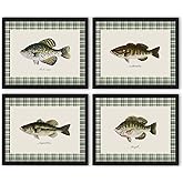 NaZaUK Vintage Fishing Wall Art Prints, Rustic Fish Canvas Wall Art Decor, Lake House Decor, Vintage Nursery Decor, Farmhouse Poster Artwork for Kitchen Bedroom, 8x10 Inches Set of 4 Unframed