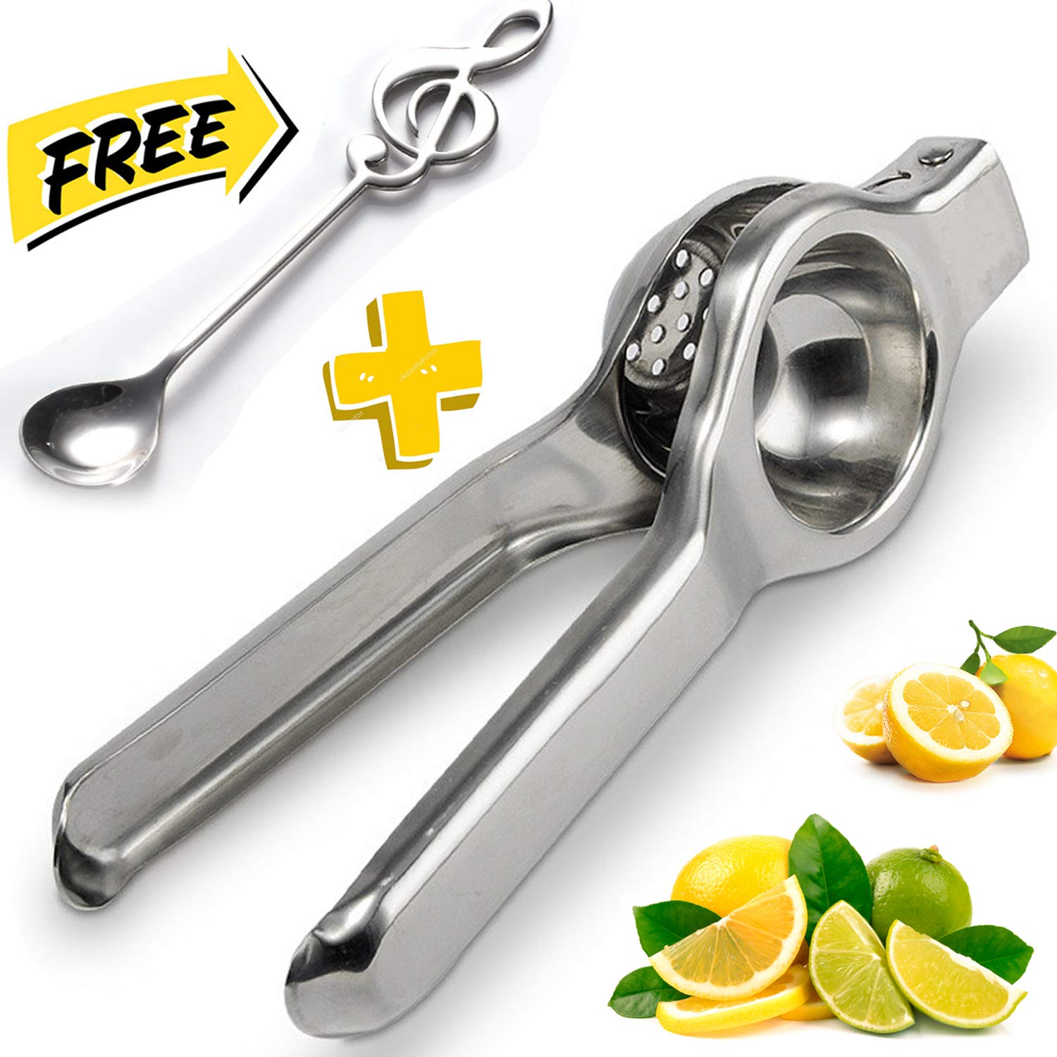 Lemon Lime Squeezer Metal Manual Citrus Press Juicer, Premium Quality Professional Kitchen Tool Set Hand Press Lemon Juicer Stirring Spoon Kit (Style 1)