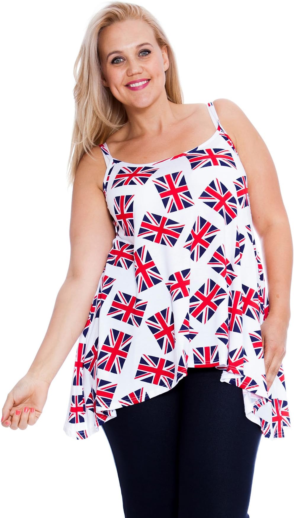 Nouvelle Collection New Womens Plus Size Camisole Ladies British Flag Union Jack Tank Top Swing Style