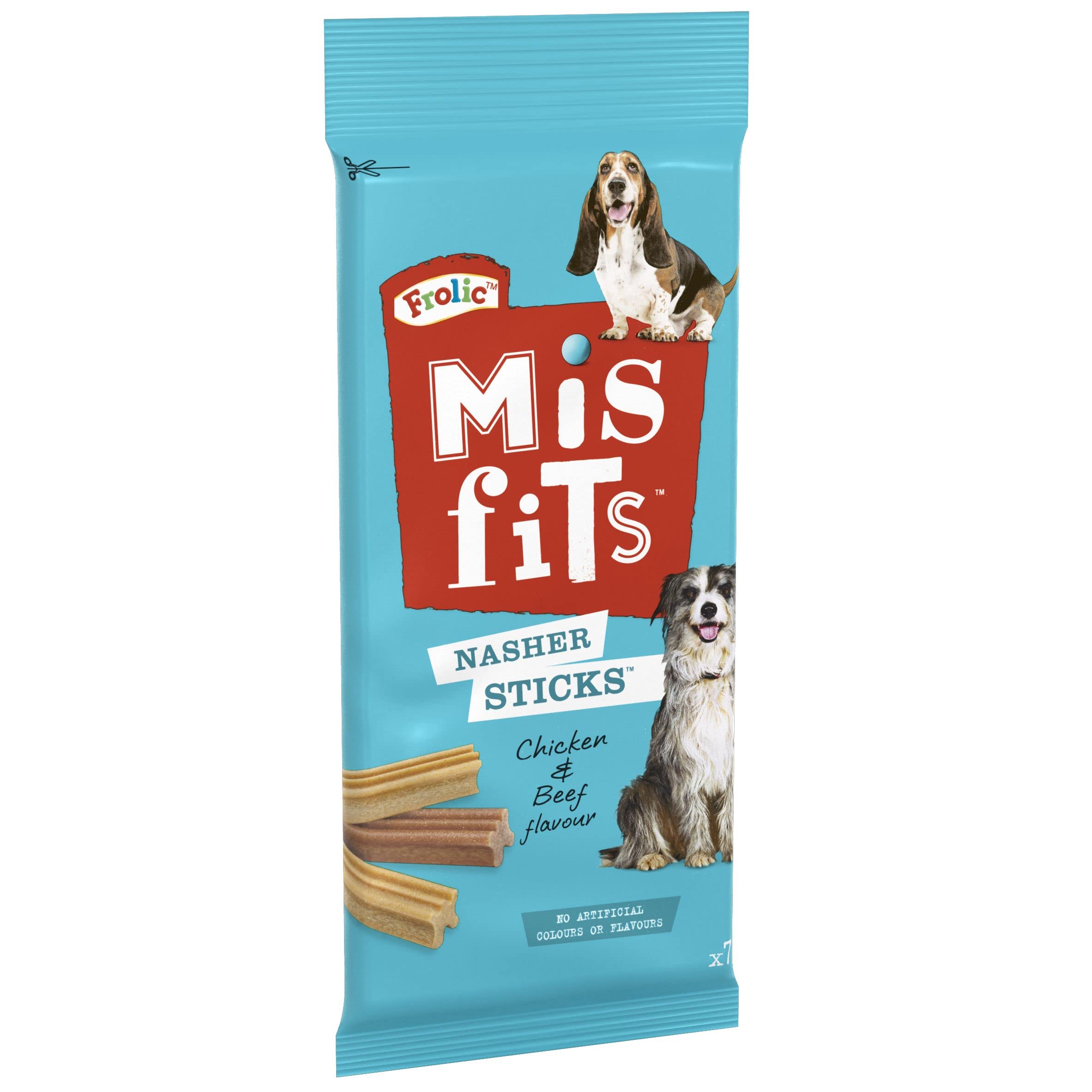 Frolic Misfits Nasher Sticks - Dog Treats for Medium Dogs - with Chicken and Beef - 10 x 175 g