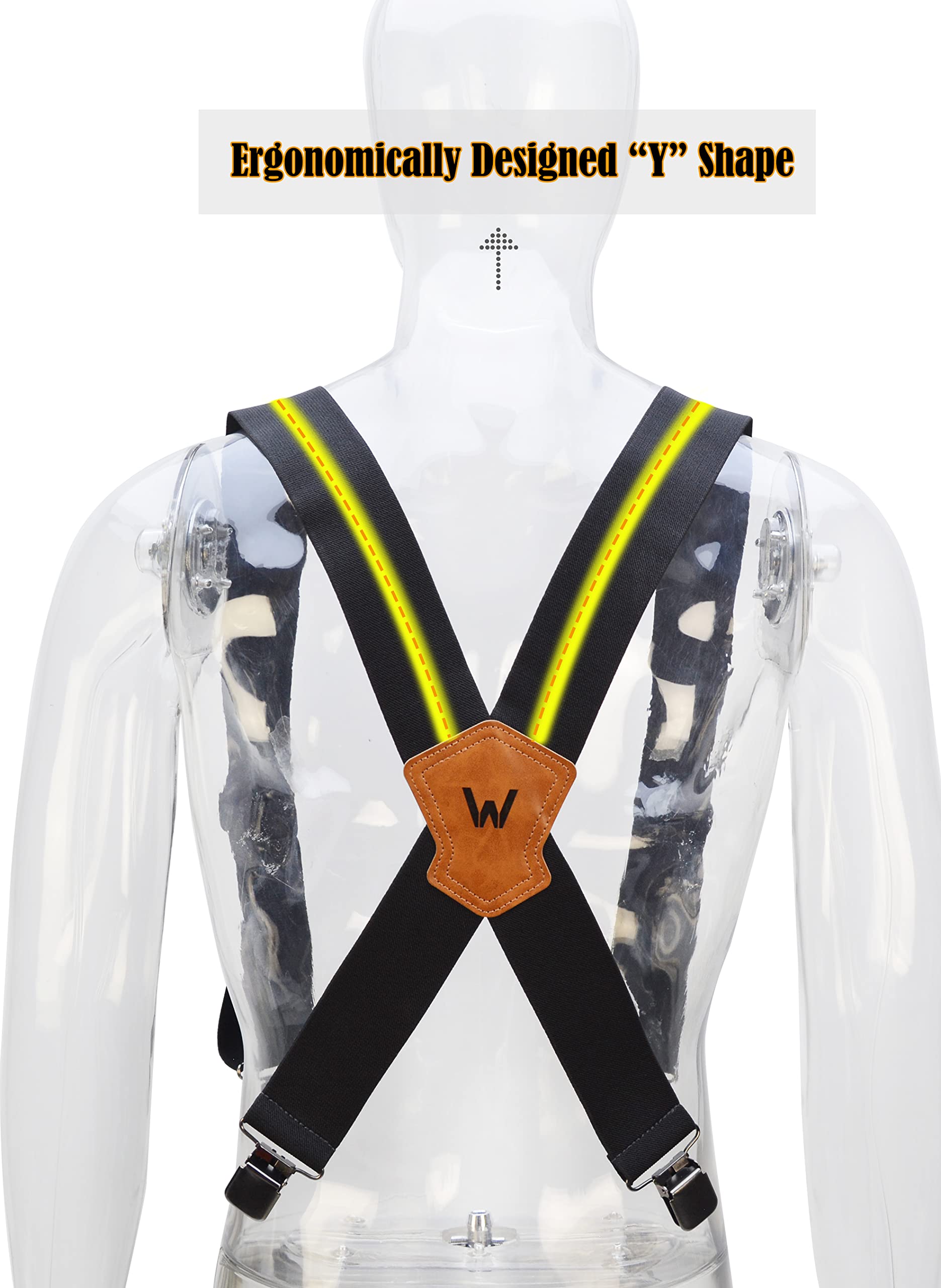 WELKINLAND Elastic Suspenders for Men - Heavy Duty Work Suspenders with Clips